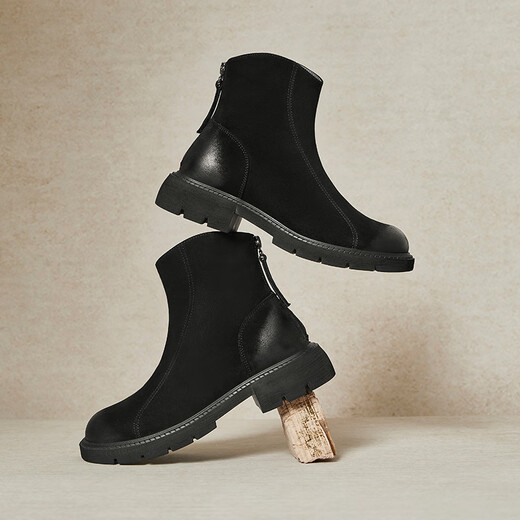 Tianmeiyi Frauenstiefel Einkaufszentrum Ein Einkaufszentrum Gleicher Stil Heck Reißverschluss Kurzstiefel schlank und vielseitige Frauen -Freizeitstiefel Mode Frauenschuhe BJ841DZ4 Schwarz Wildleder 37