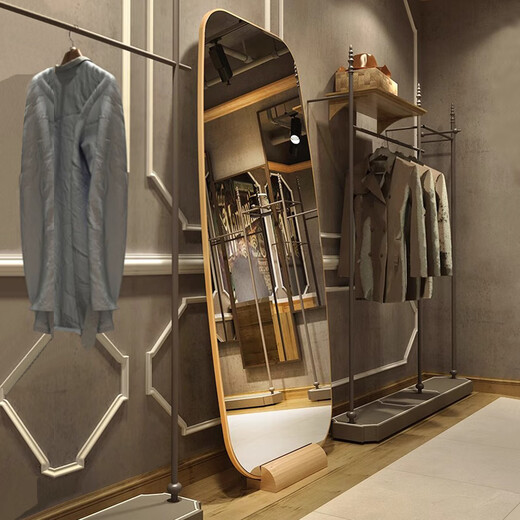 Mamorino Deutsche Marke Leichter Luxus Luxus Ganzkörper Spiegel bodengesteuertes Dressing-Signalspiegel Spezialförmiger Spiegel Haushalt Innen Yoga Mirror Horse Bauch Glas 180*80 Holzfarbe + Basis