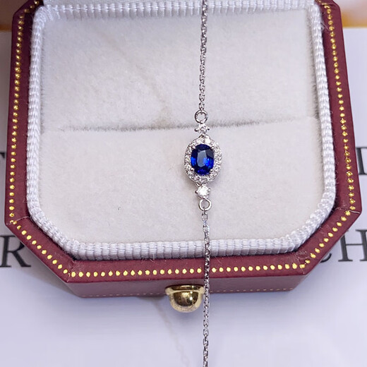 Iba 18K gold 0.3 carat natural sapphire bracelet set with diamonds as a birthday gift for girlfriend. Ready stock length 16-17-18cm