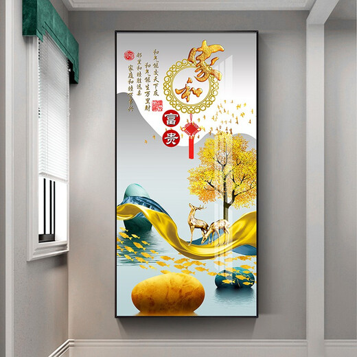 Mohu's porch decoration painting vertical modern simple porch painting opposite door mural Nordic corridor entrance paintings. Home and Fugui 12149 Porcelain diamond inlay-90*180 black frame-customized size