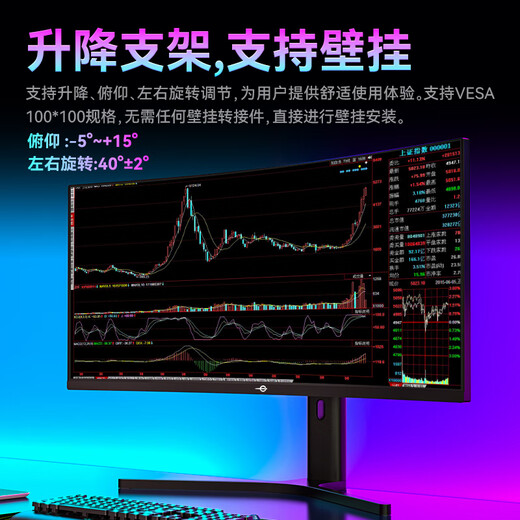 泰坦军团 34英寸电竞带鱼屏 165Hz高刷WQHD广色域 1500R曲面屏21:9 旋转升降HDR400炒股票准4K显示器C34A1R