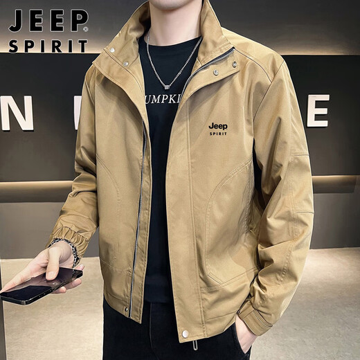 Jeep (JEEP) American high-end light luxury jacket men's 2025 spring and autumn new coat business top sports youth jacket trend khaki XL