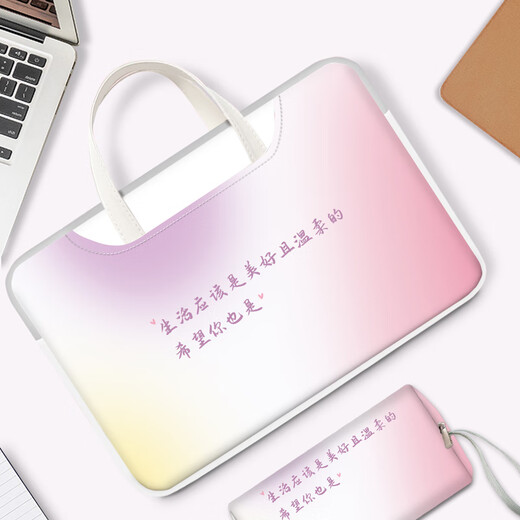 三色猫渐变ins风电脑包女生手提包适用苹果macbook15.6联想air1 W3882紫色蝴蝶[皮革手提袋+可 13英寸