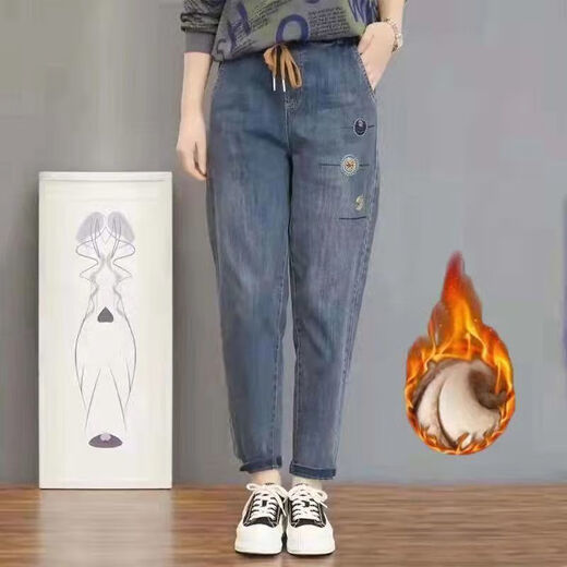 Yimuqi Plus Velvet Hohe Taille gesticktes Frauenhosen Frühling und Sommerstil 2025 Neue Elastizität und weiche Taille, die Harun Long Hosen 9905 gesticktes kleine Blume empfohlen 85-100jin [Jin gleich 0,5 kg]