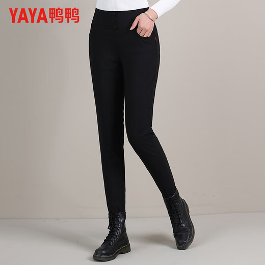 Yaya (YAYA) down pants women's slim fit thickened small feet high waist elastic warm winter new casual pants 902F black XL
