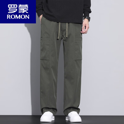 Romon American Fashion Brand Work Pants Pantalones de paracaidista sueltos de otoño e invierno de hombres 2024 Invierno más deportes de terciopelo y pantalones casuales 9856-Militar Green M [comerciante] 90 ~ 110Jin [Jin equivale a 0.5 kg]