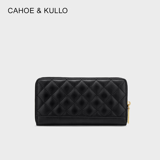 CAHOE KULLO官网牛皮钱包女长款2025新款手拿包女士卡包多卡位零钱包小钱夹女 黑色-小众ck女包生日礼物送女友 夏季实用走心高级感送闺蜜
