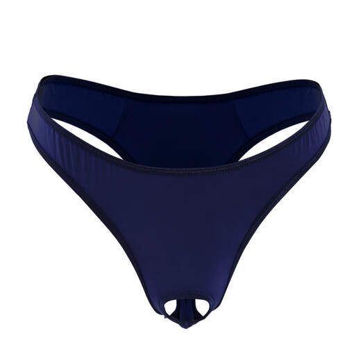 前开洞免脱冰丝男士情趣丁字裤 性感透明低腰T裤男式弹力情侣开档 黑色 均码