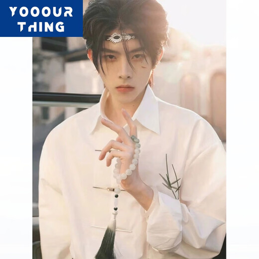 YOOOURTHING中国风男装新中式衬衫男高级感痞帅上衣搭配马面裙的白色衬衣长袖 550-白色 XL