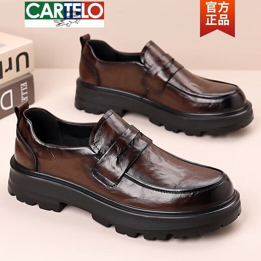 Cartelo Chaussures en cuir décontracté pour hommes pédales pour hommes pour l'été respirant commercial usure formelle épaisse semelle noire douce Love 2025 Nouveau modèle 22686 Black Four Seasons 40
