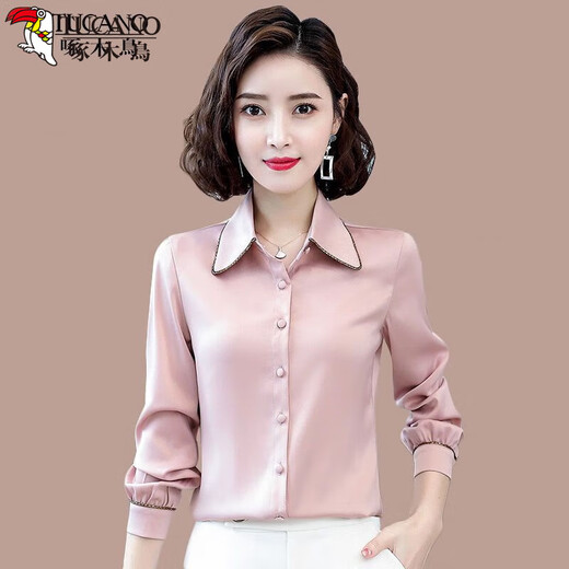 Woodpecker shirt women's shirt women's 2025 long-sleeved spring clothes new chiffon shirt top temperament versatile and fashionable base shirt fashion CZP_5012_Apricot color-40# M _(Suggested 95-105Jin[Jin equals 0.5 kg])