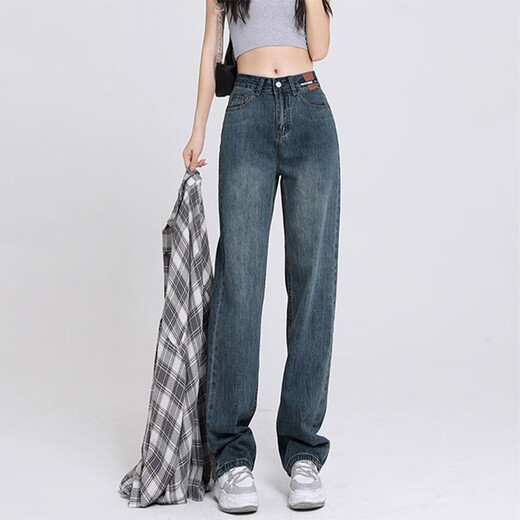 Markyinxiang High Taille Weit-Bein-Hosen modische Jeans für Frauen im Frühjahr und Herbst 2025 Neues kleines, lose Retro-Hosen HN684 Black 2xl (geeignet für 130-145jin [Jin gleich 0,5 kg]))