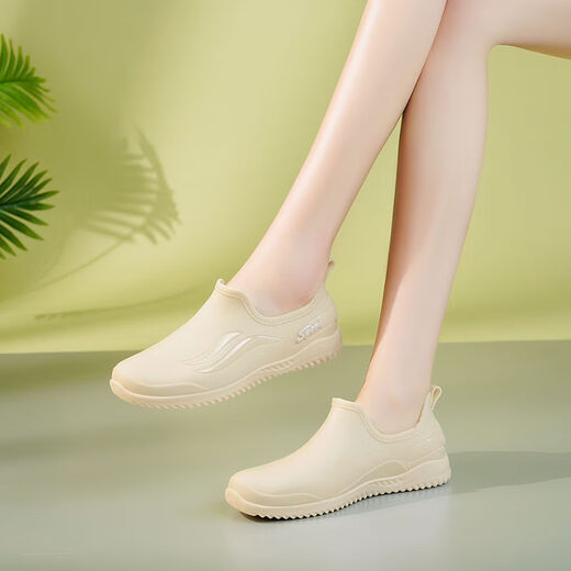 Oxygen Dragon Rain Shoes Women's New Light Mouth Fashion Rain Shoes Women's Summer Anti-Slip Anti-Wear Resistant Comfortable Thick Sole Short Tank Water Shoes Kitchen Work Candy (Khaki) 36