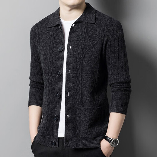 Kangaroo Herrendicke Strickjacke, Herbst- und Winter warmes Revers Reißverschluss, echter Pocket-Strickpullover, mittelgrau 175/xl/115 (empfohlen 140-160jin [Jin ist gleich 0,5 kg])