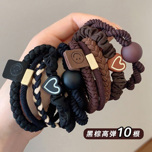 Zhuo Keke headband rubber band women's hair tying simple temperament high elasticity and durability 2025 new high-end leather set hair band hair rope off-white set of 5