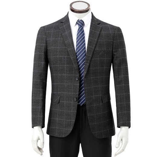 Classic Car (LAOYECHE) High-end Casual Suit Men's Middle-aged Wool Single-Wool Jacket Middle-aged and Elderly Brand Single-Piece Business Suit Plaid Top 2120 Models - Dark Gray 165/84A