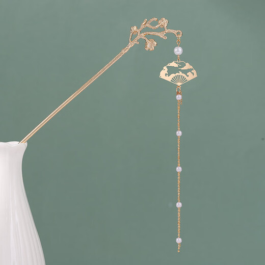 QBILY hairpins 2 pieces in a pack, new Chinese hairpins, ancient style cheongsam, bridal steps, tassels, women's Hanfu horse skirt accessories, jade fan style + plum blossom charm, 2 pieces in a pack