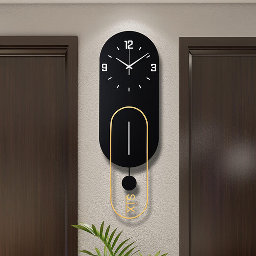 Puduo clock decoration HOME DECOR clock wall clock living room home modern simple atmospheric art light luxury high-end atmospheric fashion creative quartz clock black gold 24*75cm