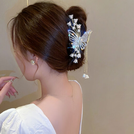 卡玛伦铃兰花蝴蝶流苏发夹后脑勺抓夹2025新款发卡女鲨鱼夹发饰生日礼物 品牌发夹（京仓当/次日达）