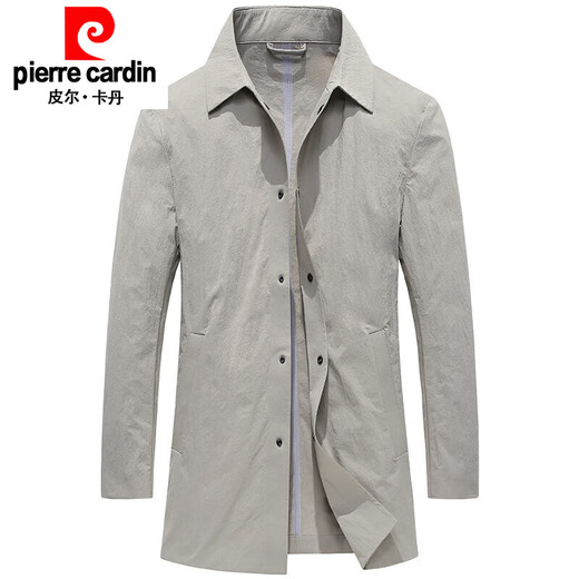 皮尔卡丹（pierre cardin）男装轻薄风衣男中长休闲上衣春秋新款浅色翻领商务修身外套 米灰色 M 170