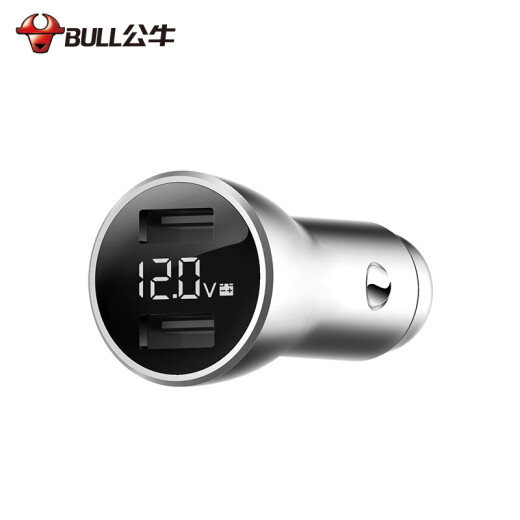 BULL car charger car charger cigarette lighter GNV-CD1180 silver 5V/3.6A dual USB one to two voltage detection LED digital display metal material