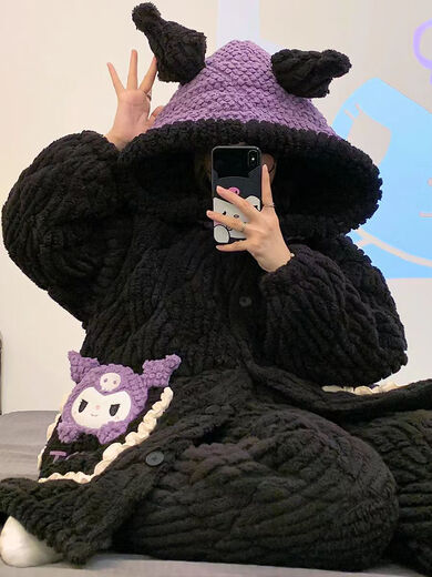 Hong Kong Lian Ya dessin animé mignon pyjama pour femmes trois couches matelassé automne et hiver velours corail flanelle à capuche ensemble de vêtements de maison m matelassé #6624 Kurome plus coton et épaissi 2XL recommandation féminine 140-160Jin Jin est égal à 0,5 kg