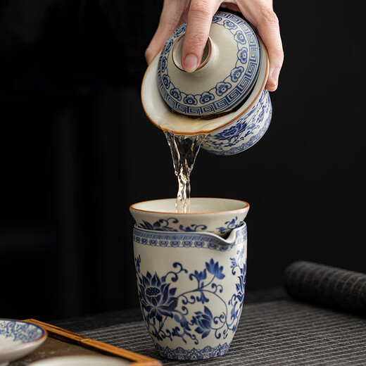 优观定制青花茶具套装2024新款家用泡茶器轻奢高档功夫茶杯盖碗礼盒装 9214羊脂玉江山素烧-----礼盒装