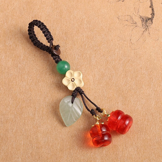 Jingyuange Retro-Kaki im chinesischen Stil Ruyi glasierte Kaki-Handy-Auto-Schlüsselanhänger-Anhänger U-Disk-Tasche Handy-Lanyard Gute Kaki im Paar + Pflaumenblüte-Gelbe Kaki (Schlüsselanhänger-Typ)