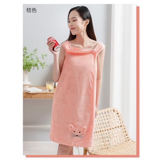 KING SHORE pure cotton bath towel can be worn and wrapped for women's bath towel absorb water and cannot shed hair quickly dry bath skirt wrapping towel TS689 cat orange bath skirt + shower cap 130x80cm