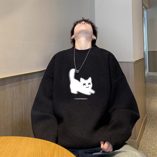 MASFANY小猫毛衣男秋冬季加厚日系慵懒风oversize线衣宽松情侣打底针织衫 NYM854灰色 L