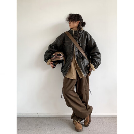 POUM美式复古美德拉皮衣夹克外套男潮牌设计感痞帅重磅装 QYRJ-M5008咖啡色 XL