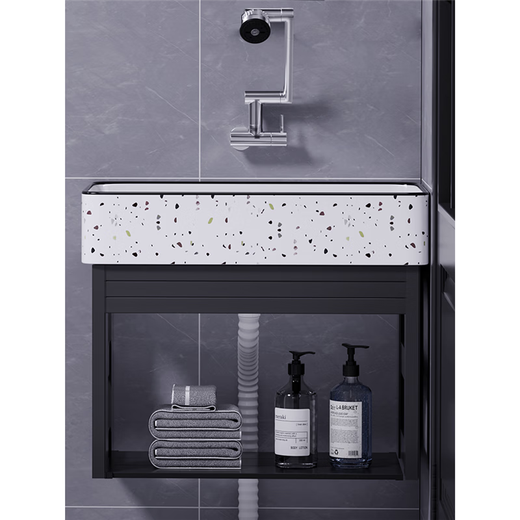 Hongpai Salle de bain Petit appartement sans trou de trou de trou de lavage suspendu balcon ménage grand lavabo en céramique Space en aluminium Basin suspendu bassin à lavage