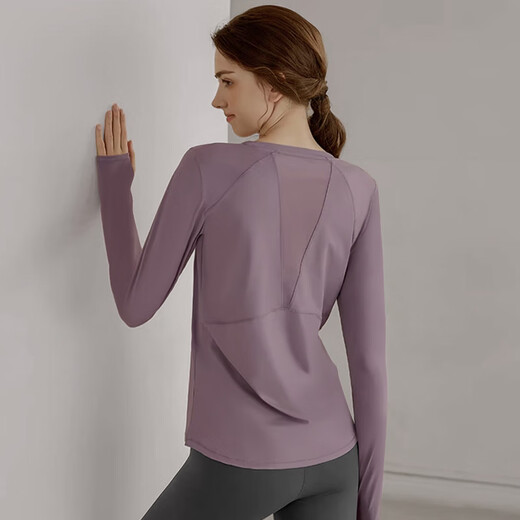 Victoria Traveler Yoga Wear Women's Loose Long-Sleeved Sports Top Breathable Running Fitness Wear Pilates Training Wear Mesh Purple M