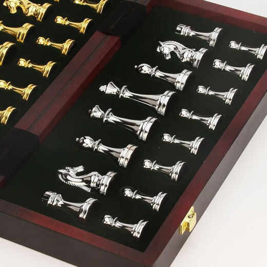 Ziwu Qian Metall-Schach-Set-Holzklappschachboard für Kinder-Bildungswettbewerbe High-End-Schach-Schach-Schach-Bronze + Rote Bronze 6630 (groß) King Height 7,6 cm