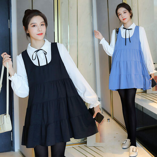 Little Squirrel of Wei Love, Maternity Women's Autumn Dress, Spring and Autumn Tops, Set de estilo de sabor pequeño de dos piezas de dos piezas, 9856 Vestido negro Estilo de verano (Single) M Recomendado 115Jin [Jin iguala 0.5 kg] o menos