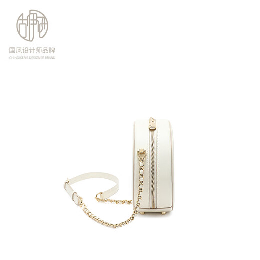 
Guyisi new Chinese women's bag small round bag printed round cake bag cowhide one-shoulder crossbody bag to give girlfriend birthday gifts to lovers Tea moon white + gift bag + writing greeting card