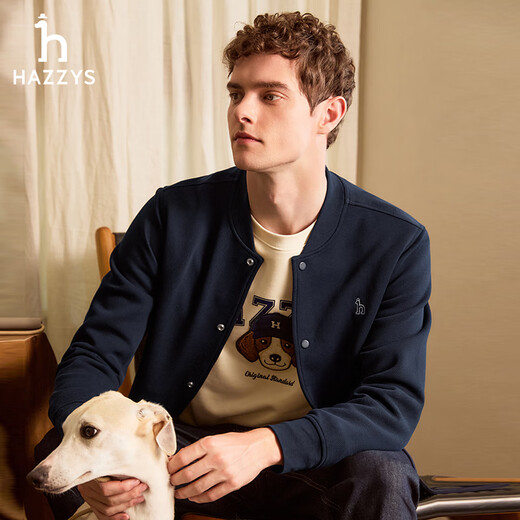 HAZZYS Men's Autumn Jacket Air Layer Fabric Baseball Collar Jacket Men ASVZU0BDX46 Navy Blue NV L (175/96A 48)
