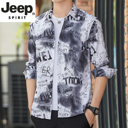 
JEEP SPIRIT Jeep Long Sleeve Shirt Men's Summer Thin Loose Digital Printed Stretch Shirt Hong Kong Style Brand Fashion Handsome 6169 Green M 90-110Jin [Jin equals 0.5 kg]