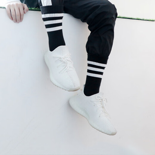 阿迪达斯 （adidas）长筒袜男袜子新款三条纹运动袜吸湿排汗透气亲肤 FH6629黑色白条纹 3942
