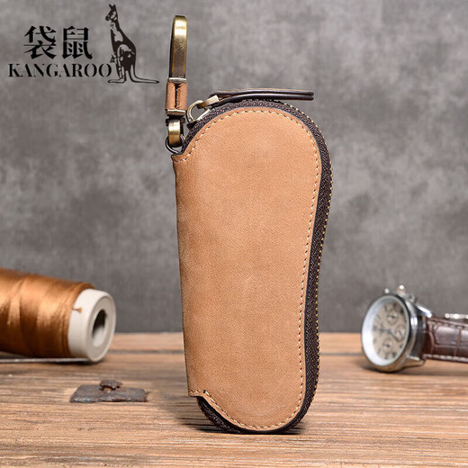 Känguru (Känguru) Neuer Retro Leder-Schlüsselbeutel Multifunktional Reißverschluss praktische verrückte Pferdeleder GM Key Bag Schlüsselbraun braun