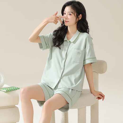 莫代尔【7A抗菌】100%纯棉夏季情侣睡衣一男一女短袖长裤可外穿家居服薄 09M12801男 L
