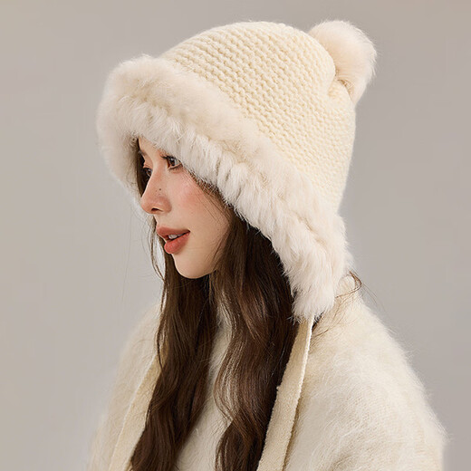 Hengyuanxiang rabbit fur hat for women winter warm ear protection face small balaclava wool hat birthday gift