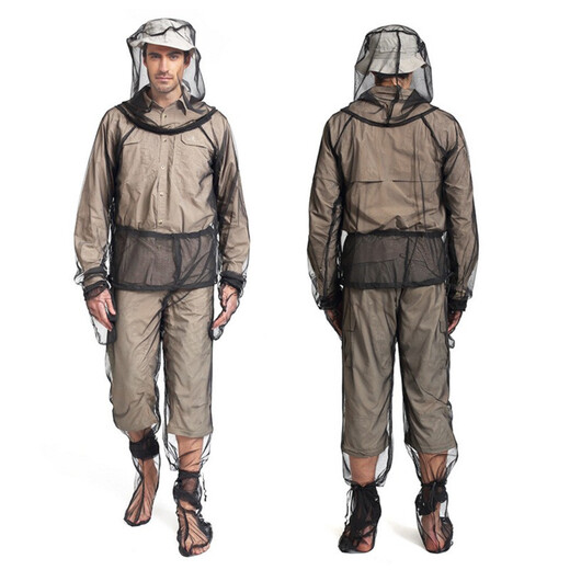 Cool Aid outdoor adventure camping mesh anti-mosquito clothing four-piece set, fishing anti-mosquito bite clothes, pants, gloves and foot covers, anti-mosquito four-piece set (complete set) L-XL (175-190CM)