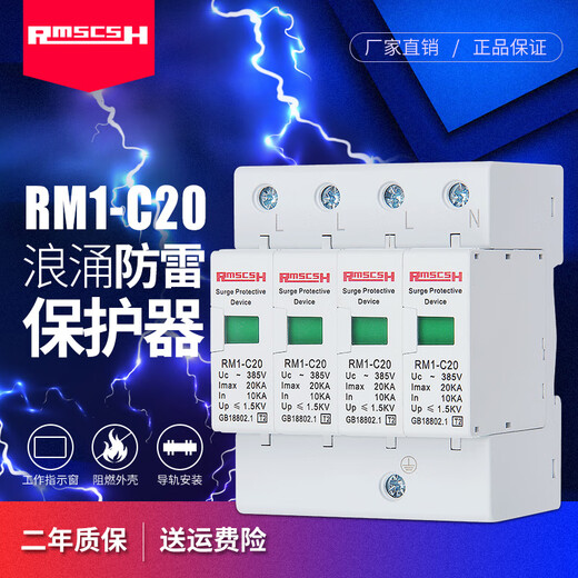 Shanghai People's 2P/4P first-level surge protector 220/380V lightning arrester lightning switch surge protector anti-lightning three-phase-20KA (secondary)