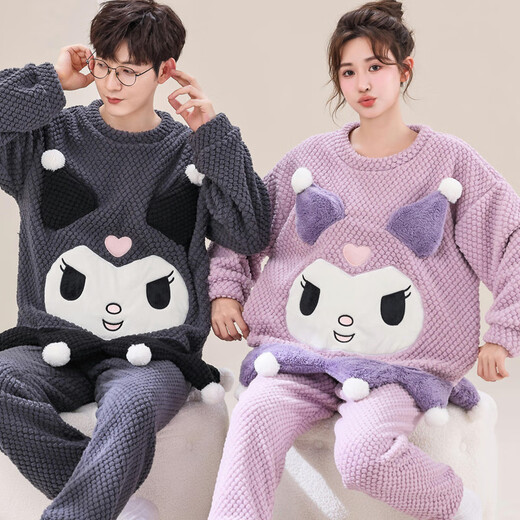 Modal buy one get one free couples pajamas for women winter coral velvet plus velvet thickening men's flannel home clothes suit winter velvet gray pink SpongeBob SquarePants M female M + male XL
