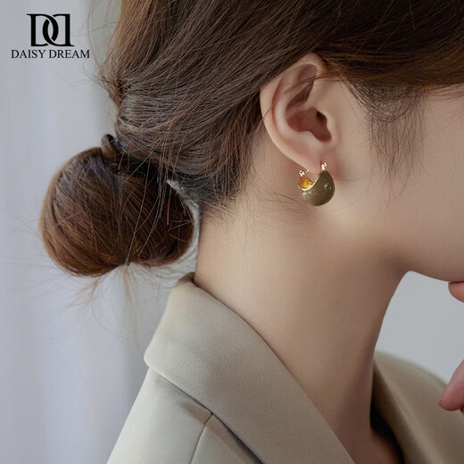 DAISY DREAM temperament red light luxury earrings high-end 2025 new hot style ear buckles and ear studs women's niche unique design earrings red semi-circle earrings