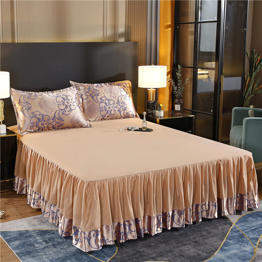 Yalu bed skirt style four-piece set non-cotton satin European jacquard quilt cover with lace bed sheet quilt cover summer bedding Senna style bed skirt style 1.8m four-piece set quilt cover 200x230cm