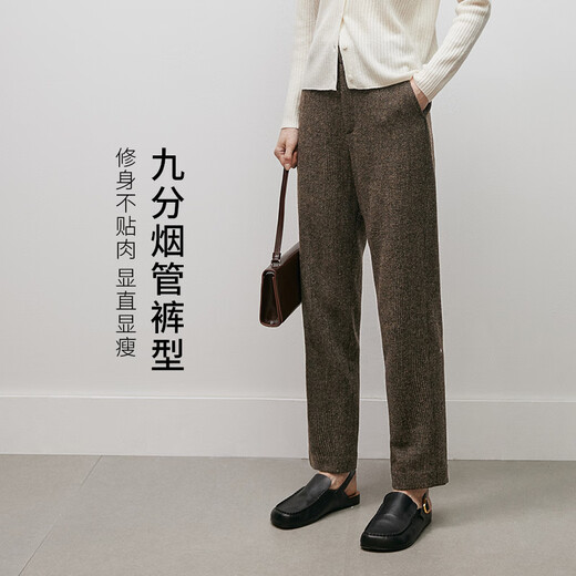 Mai Meng MM Mai Meng 23rd autumn and winter retro lapel collar H-shaped woolen suit jacket/pants for women 5EA211951 floral coffee bottoms 5EA253121 S