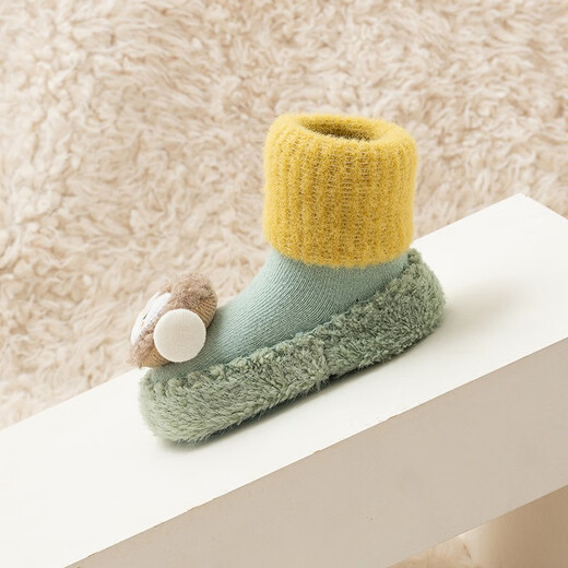 Brangdy baby shoes and socks plus velvet and thickened autumn and winter long leggings cute cartoon baby toddler shoes floor socks soft bottom yellow monkey extended and thickened 1 pair one size fits all foot length 12-12.5cm recommended 10-14 pieces