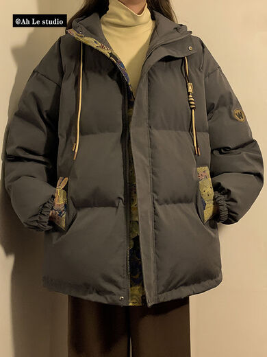 AEMAPE RETRO WINTER COTTY COUNTY para hombres y mujeres Bear Jacquard Chaqueta con capucha con capucha Chaqueta de niño engrosada de moda M6636 M6636 Negro (chaqueta de algodón de tres barras) M [Recomendado: 90-110Jin [Jin iguala aproximadamente 0.5 kg]]